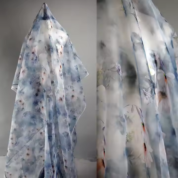100% Polyester Printed Woven Organza Chiffon Floral Fabric for Bridal - Image 4