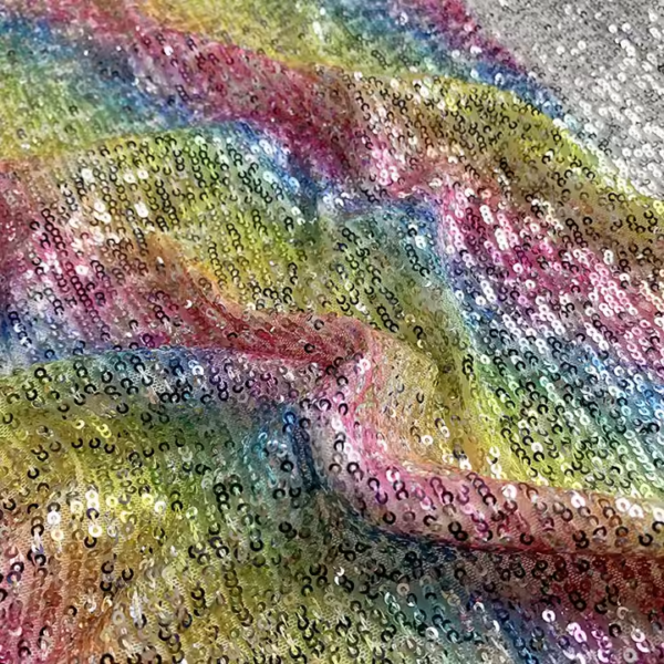 Custom Polyester Spandex Printed Rainbow Luxury Mesh Sequin Embroidery Fabric - Image 4