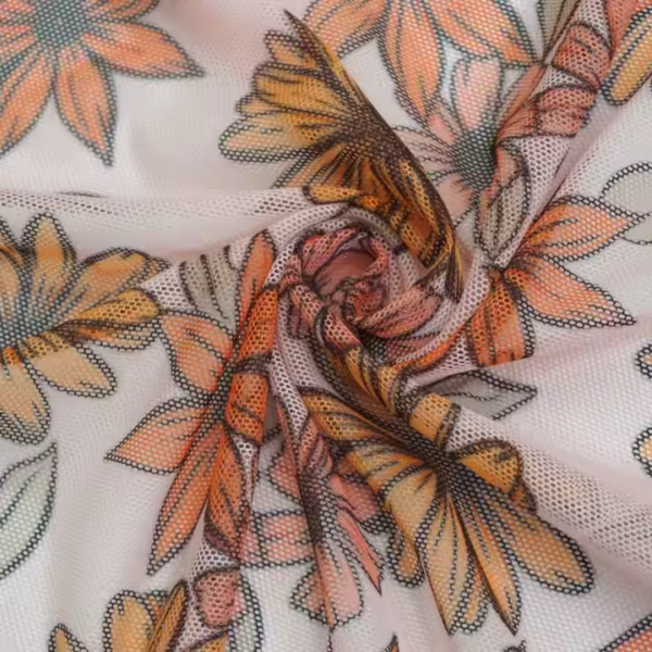 90% Polyester 10% Spandex Digital Print Shiny Mesh Stretch Fabric for Garment
