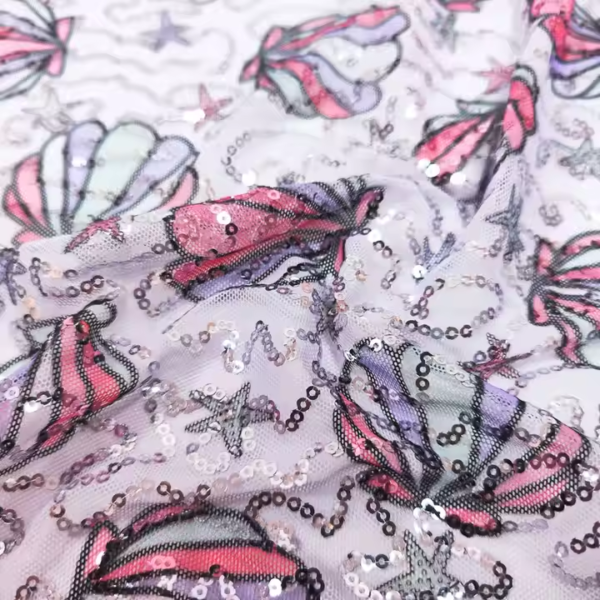 Spandex Polyester Shiny Stretch Digital Printed Sequin Mesh Embroidery Fabric