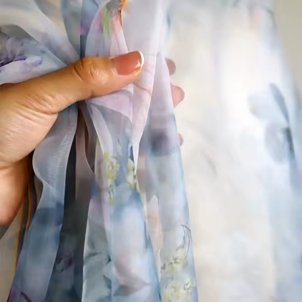 100% Polyester Printed Woven Organza Chiffon Floral Fabric for Bridal - Image 2