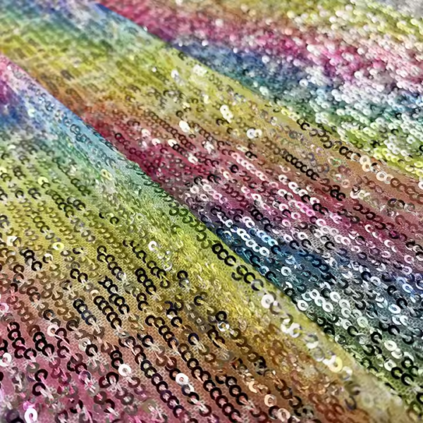 Custom Polyester Spandex Printed Rainbow Luxury Mesh Sequin Embroidery Fabric - Image 2