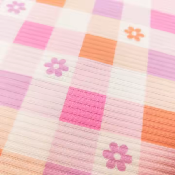 Custom Polyester Spandex Ribbed Jersey Knit Printed Floral Fabric for Swimwear - Image 2