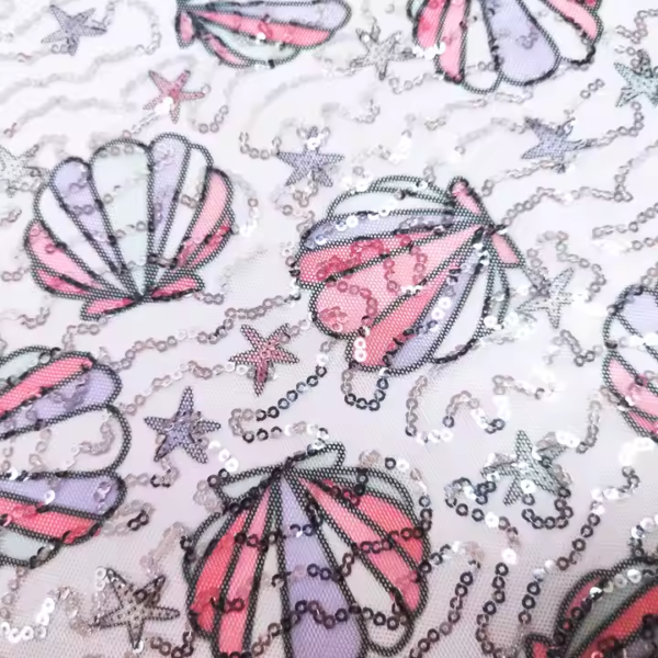 Spandex Polyester Shiny Stretch Digital Printed Sequin Mesh Embroidery Fabric - Image 2
