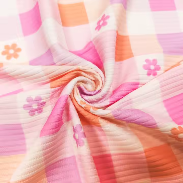 Custom Polyester Spandex Ribbed Jersey Knit Printed Floral Fabric for Swimwear