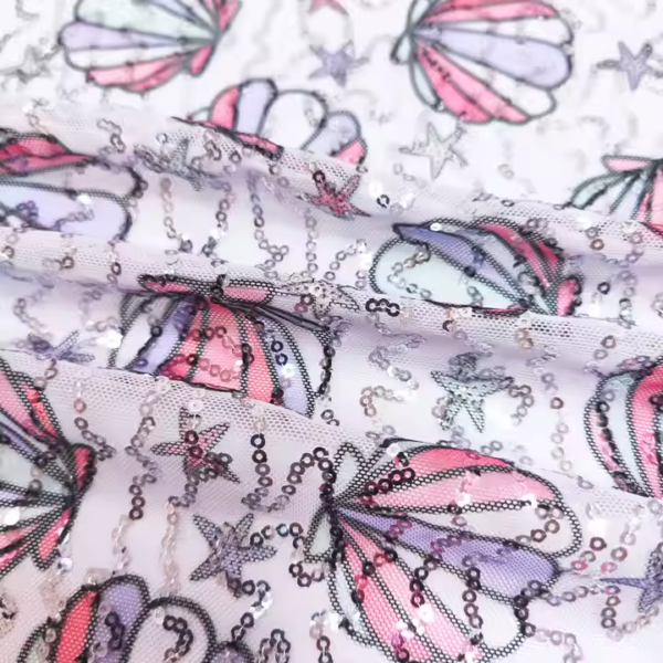 Spandex Polyester Shiny Stretch Digital Printed Sequin Mesh Embroidery Fabric - Image 4