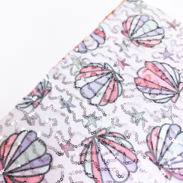 Spandex Polyester Shiny Stretch Digital Printed Sequin Mesh Embroidery Fabric - Image 3